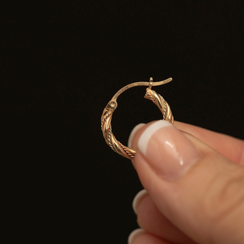 Thumbnail: Vintage 10K Gold Hoop Earrings · Textured Round Hoops · Huggies