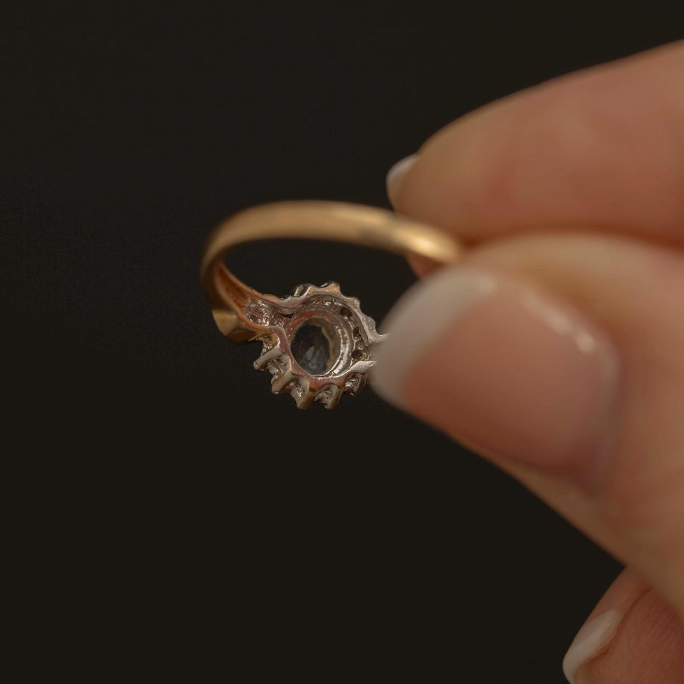 Thumbnail: Vintage 9k Gold Aquamarine & Diamond Halo Ring · March Birthstone · Size 6.25