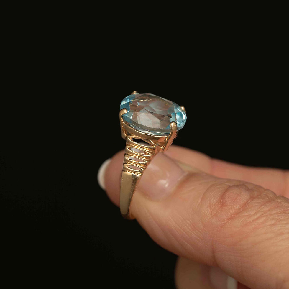 Thumbnail: Vintage 10k Gold Blue Topaz Ring · Oval Faceted Stone · Size 9 Cocktail Ring