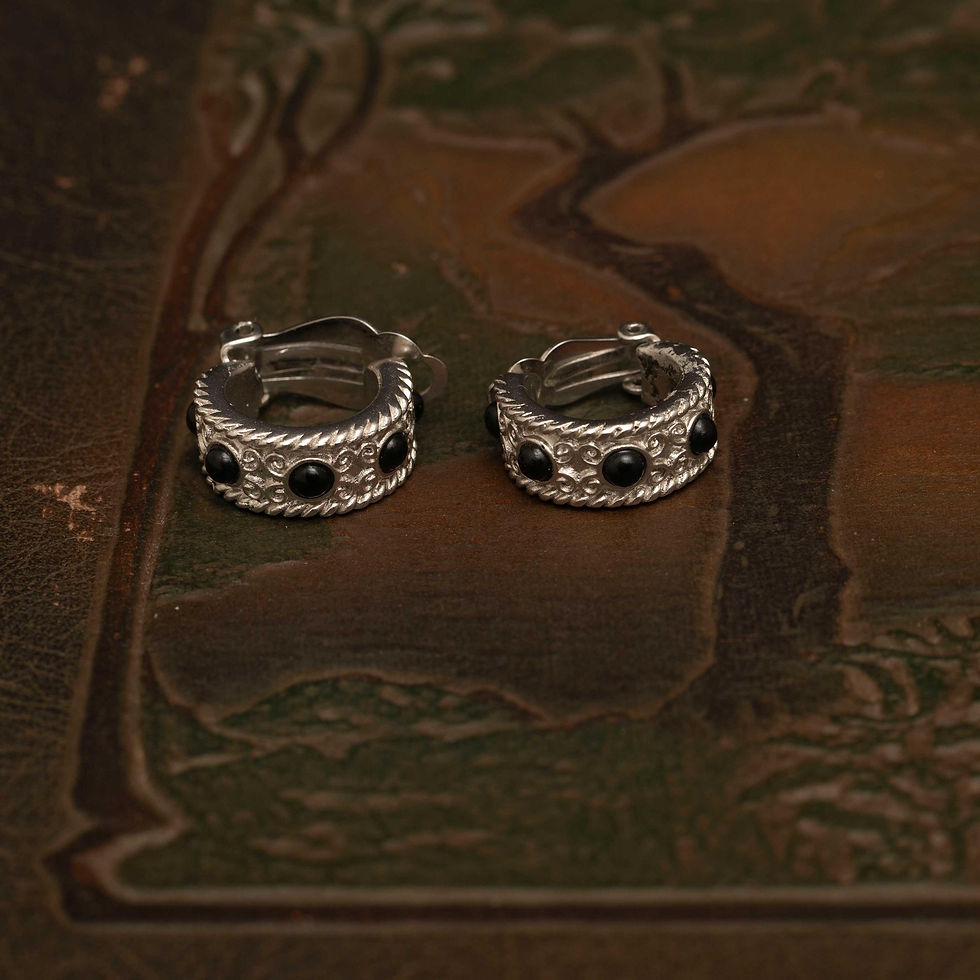 Thumbnail: Nina Ricci Clip-On Hoop Earrings with Cabochon Stones