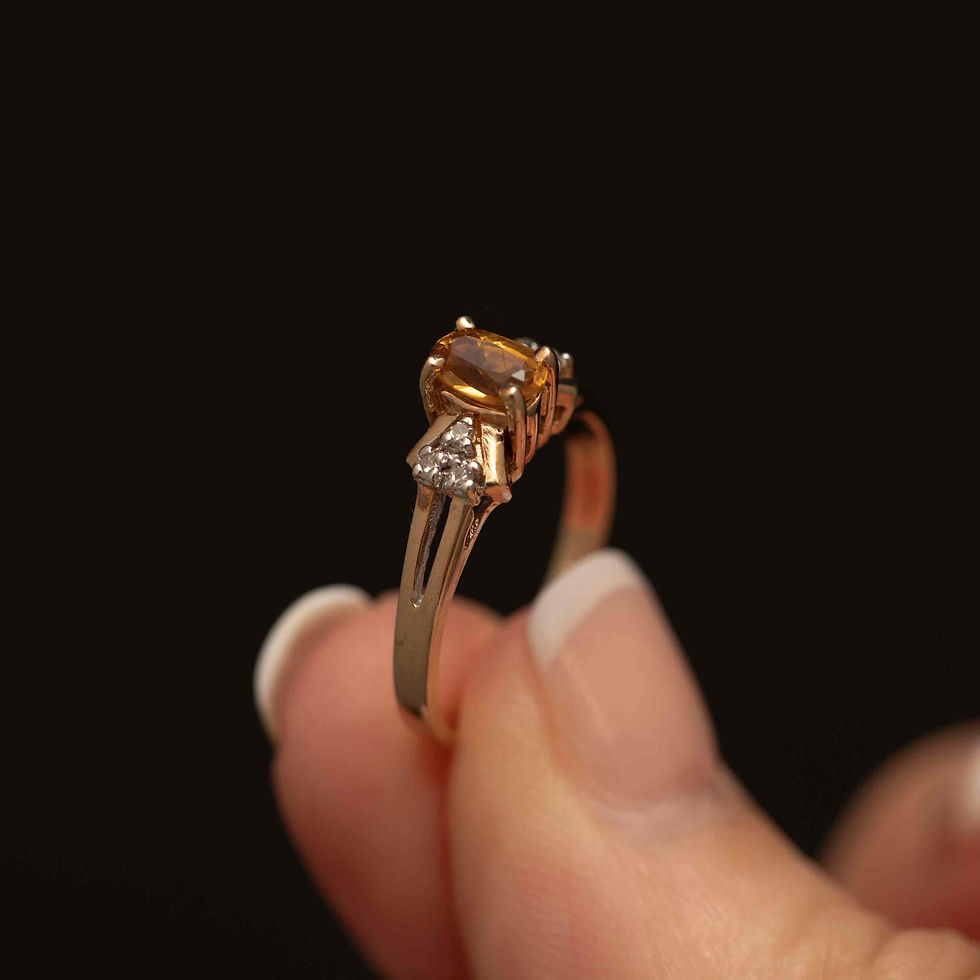 Thumbnail: Vintage 10k Gold Citrine Ring with Diamond Accents · Size 6