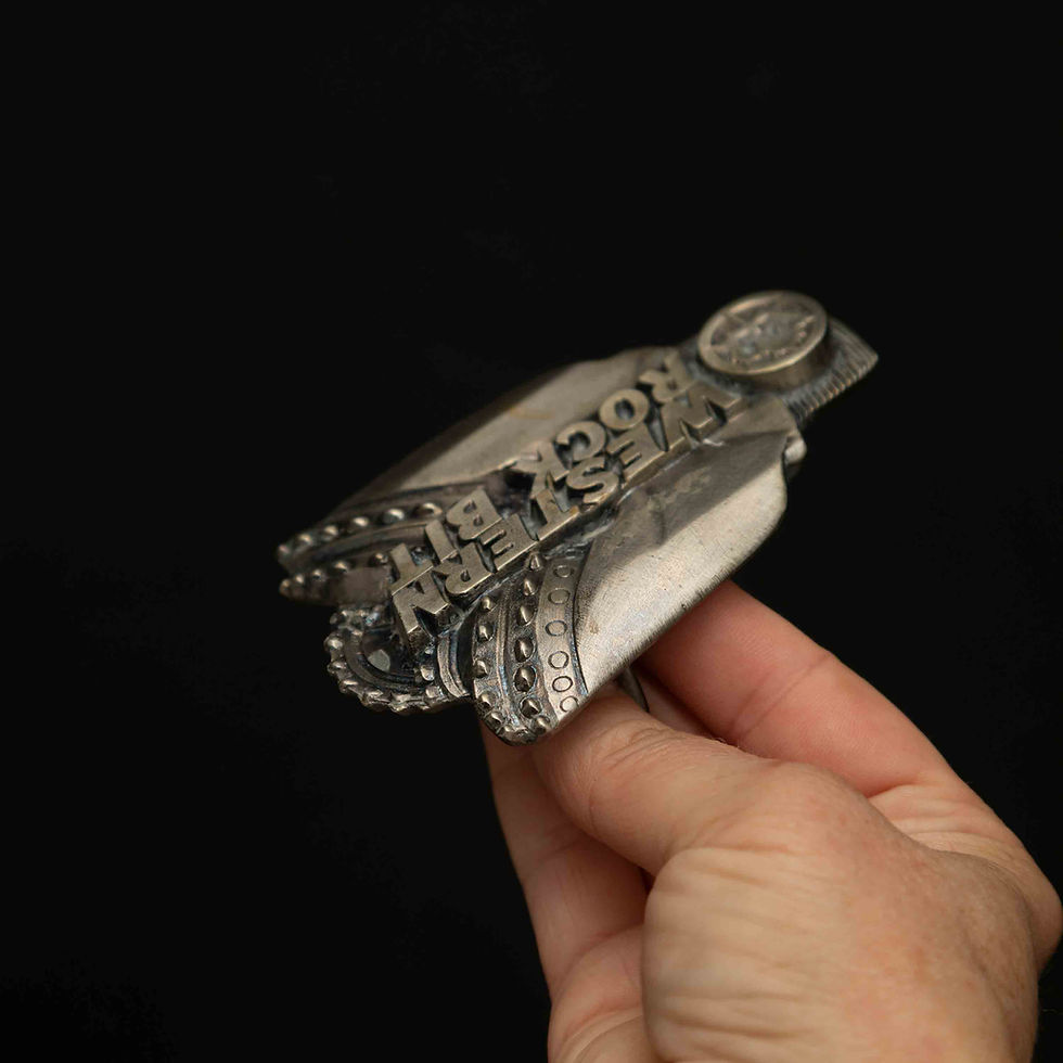 Thumbnail: Vintage Pewter Western Rock Bit Belt Buckle Western Rock Bit Logogo