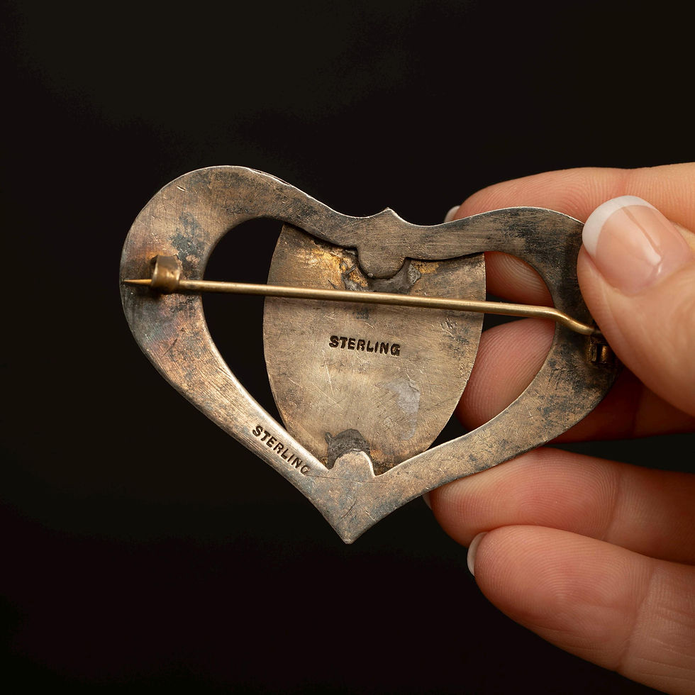 Thumbnail: Vintage Canadian Sterling Silver Enamel Heart Brooch - Provincial Coat of Arms