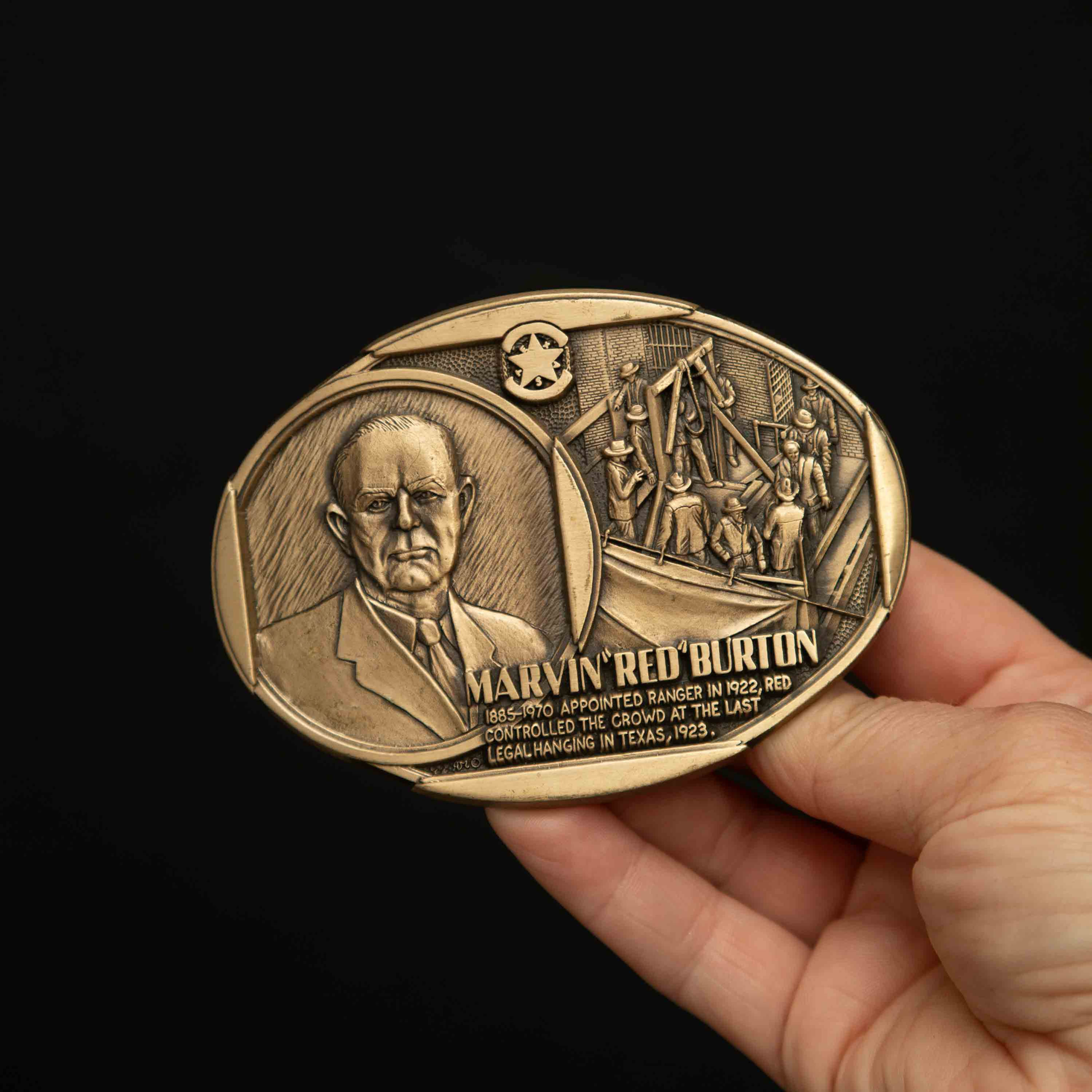 Rare Vintage Marvin "Red" Burton Brass Belt Buckle - Texas Ranger Collection