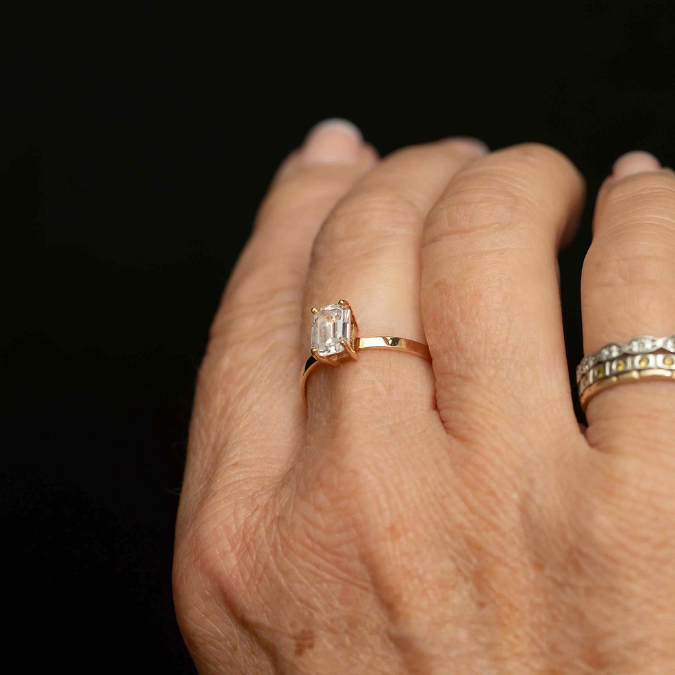 Thumbnail: Vintage 14K Gold Emerald Cut Quartz Ring | Size 8 | 5x7mm Stone | 1.9g