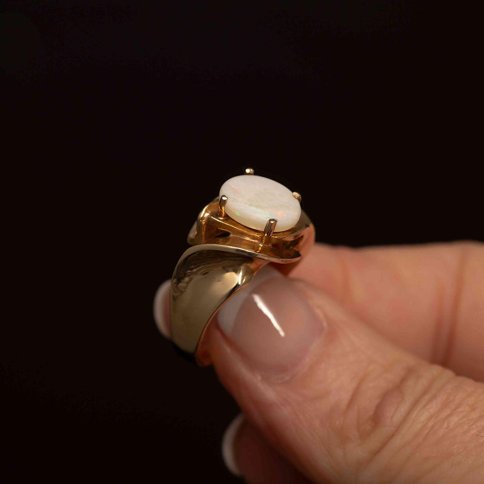 Thumbnail: 10k Gold Large Modernist Opal Bypass Ring – Organic Swirl Wave Setting, State...