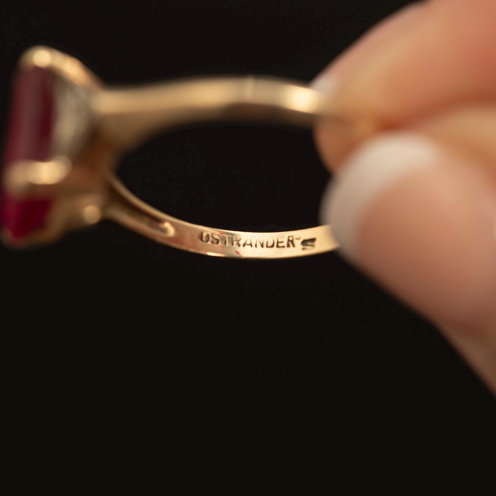 Thumbnail: Vintage 10k Gold Emerald Cut Ruby Ring · Art Deco Statement Ring