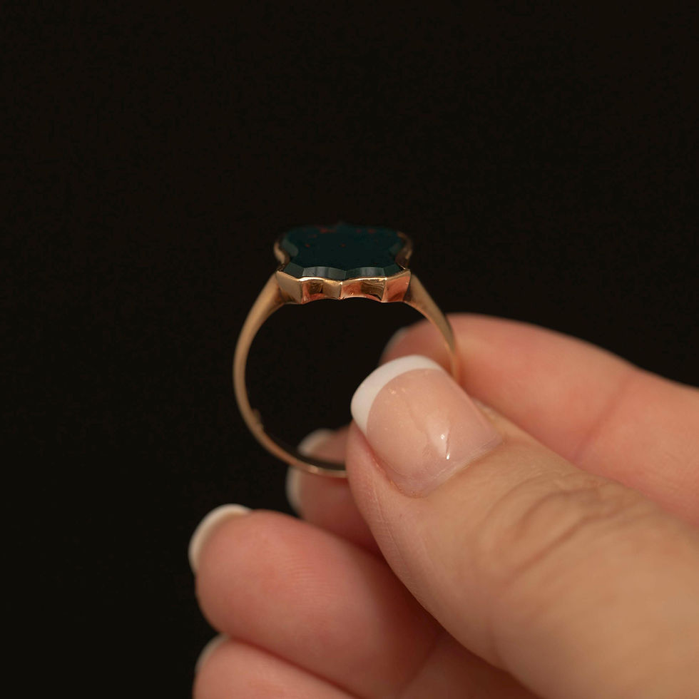 Thumbnail: Vintage 10K Gold Bloodstone Signet Ring · Shield Ring · Size 9.75
