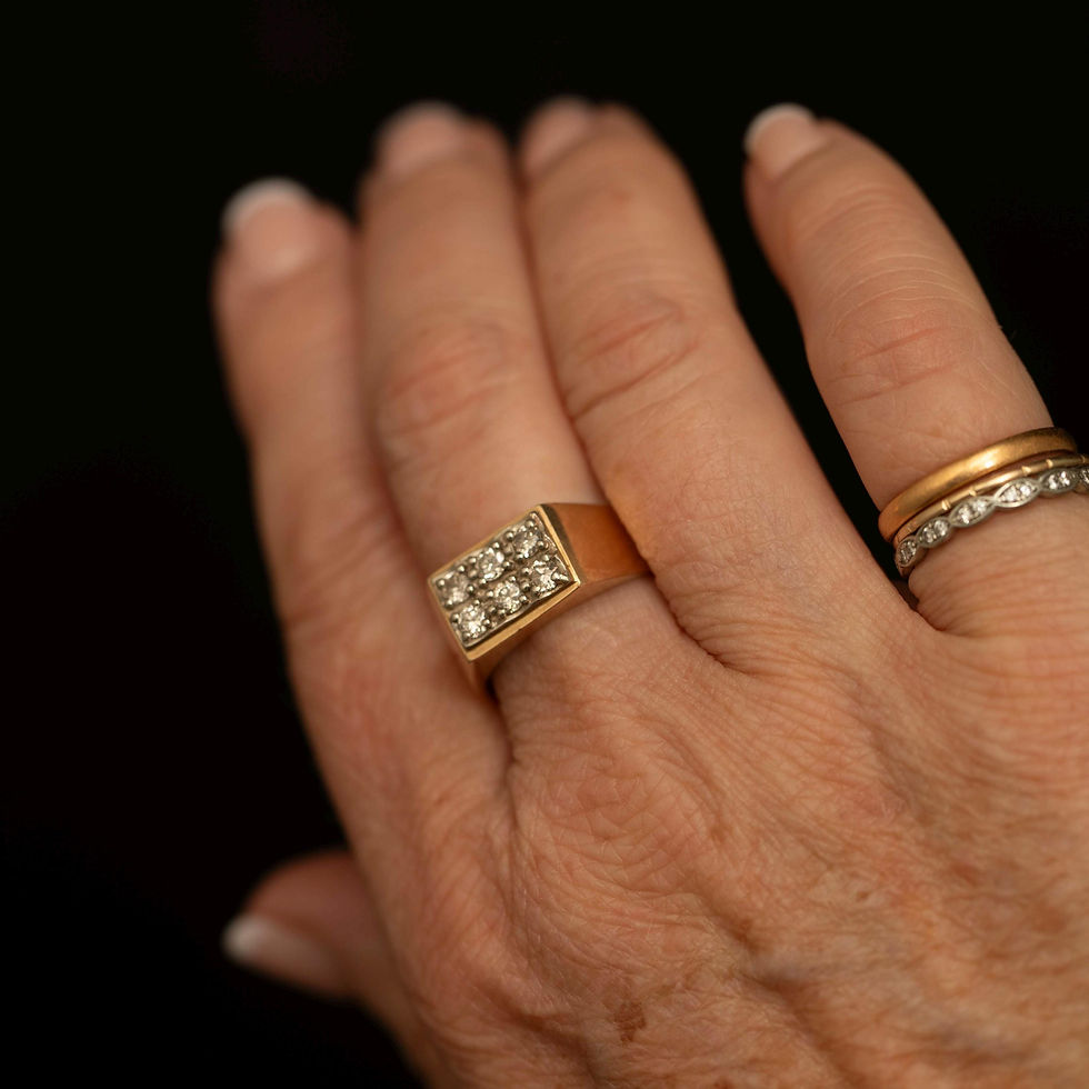 Thumbnail: Vintage 10K Gold Diamond Ring · Six Diamond Geometric Signet · Size 9.25