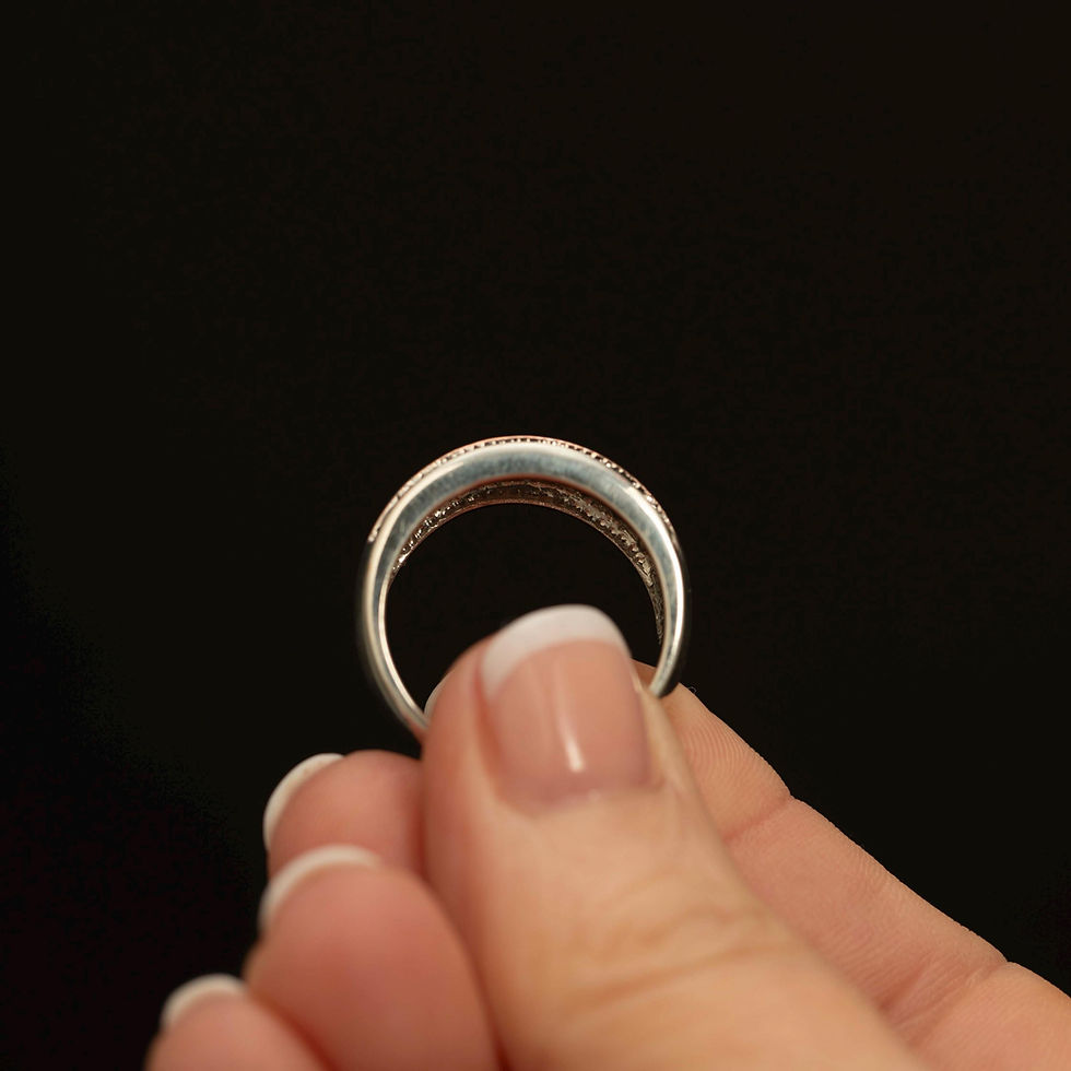 Thumbnail: Vintage Sterling Silver Black Alaskan Diamond & CZ Wide Statement Ring