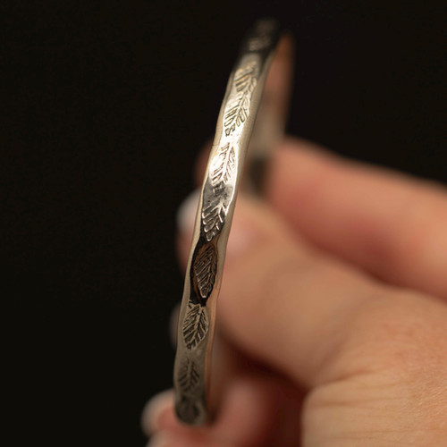 Vintage Mexican Sterling Silver Leaf Bangle · 925 Mexico · 8 Inch