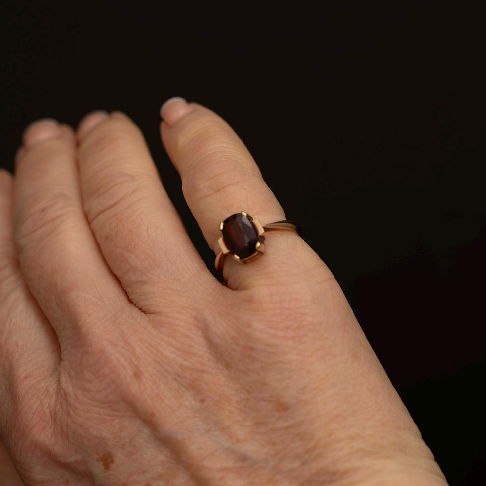 Thumbnail: Vintage 9ct Gold Garnet Ring, Cushion Cut Solitaire, Size 5, 2.7g