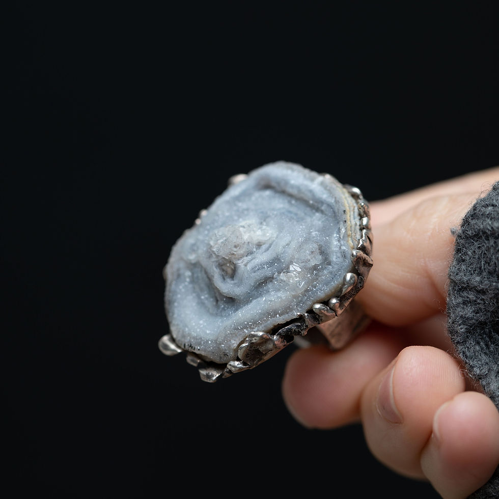 Thumbnail: Vintage Druzy Agate Ring · Sterling Silver Statement · Size 7.25