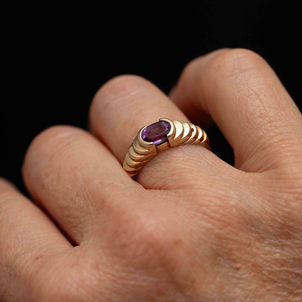Thumbnail: 10k Gold Architectural Structural Ring with Oval Amethyst