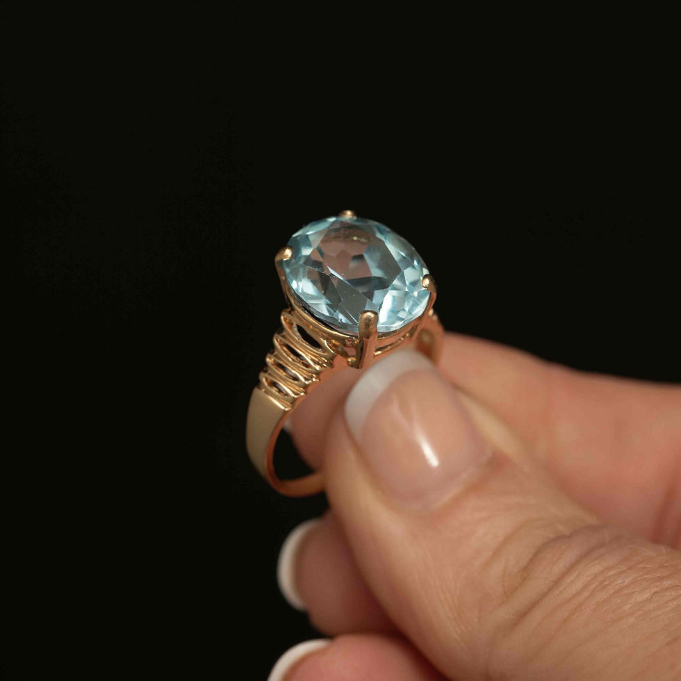 Thumbnail: Vintage 10k Gold Blue Topaz Ring · Oval Faceted Stone · Size 9 Cocktail Ring