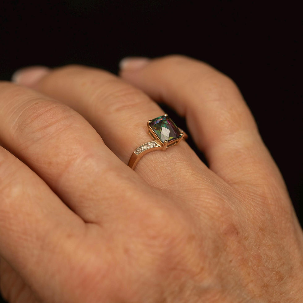 Thumbnail: Vintage 10K Gold Bypass Ring · Mystic Topaz & Diamond · Size 7
