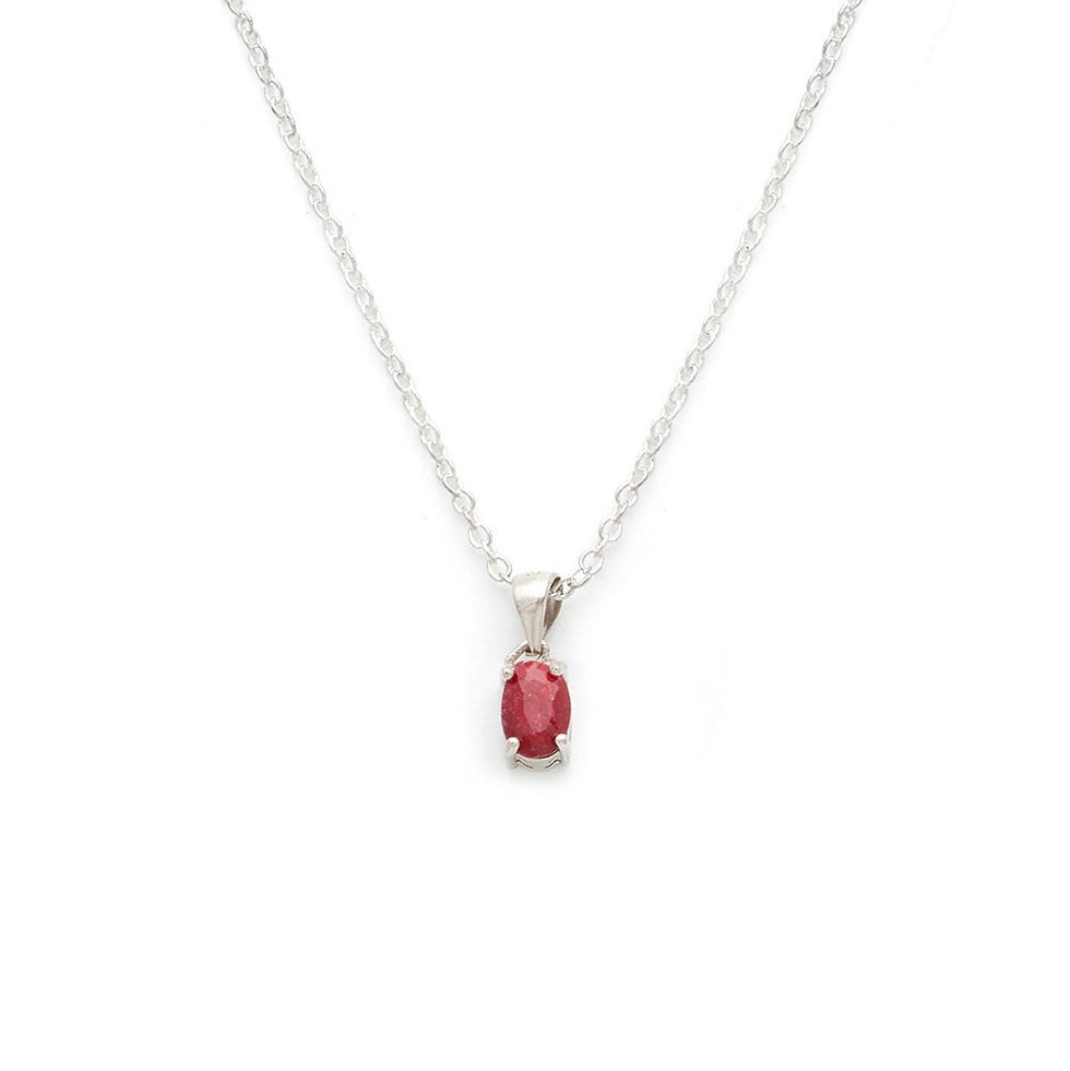 Thumbnail: Sterling Silver Filigree Necklace with Oval Cut Red Stone - July Birthstone