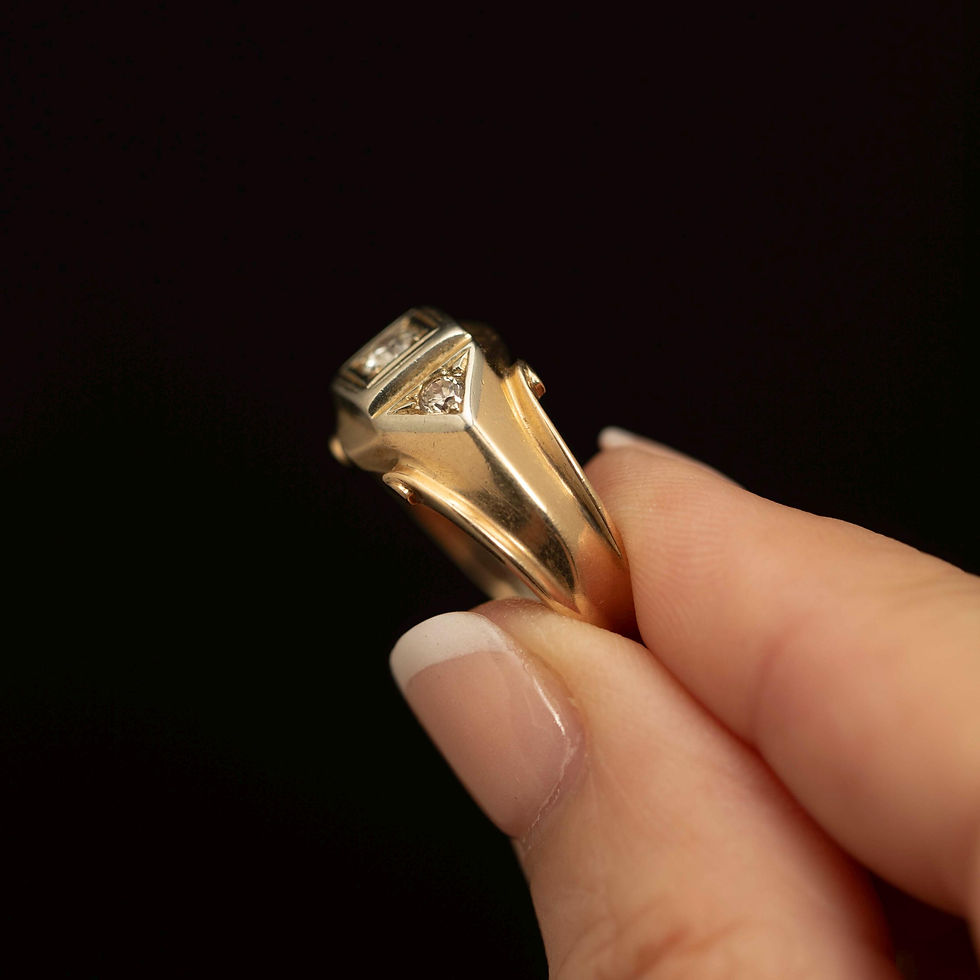 Thumbnail: Vintage 10K 18K Gold Diamond Ring · Geometric Three Stone Statement Ring