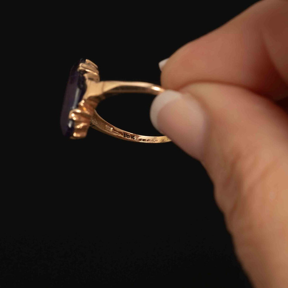 Thumbnail: Vintage 10K Gold Purple Glass Ring · Statement Cocktail Ring · Size 8.5