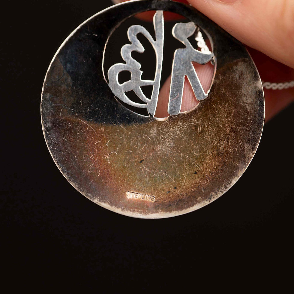 Thumbnail: Vintage Sterling Silver Asian Character Pendant with 18" Coro Chain – Etched ...