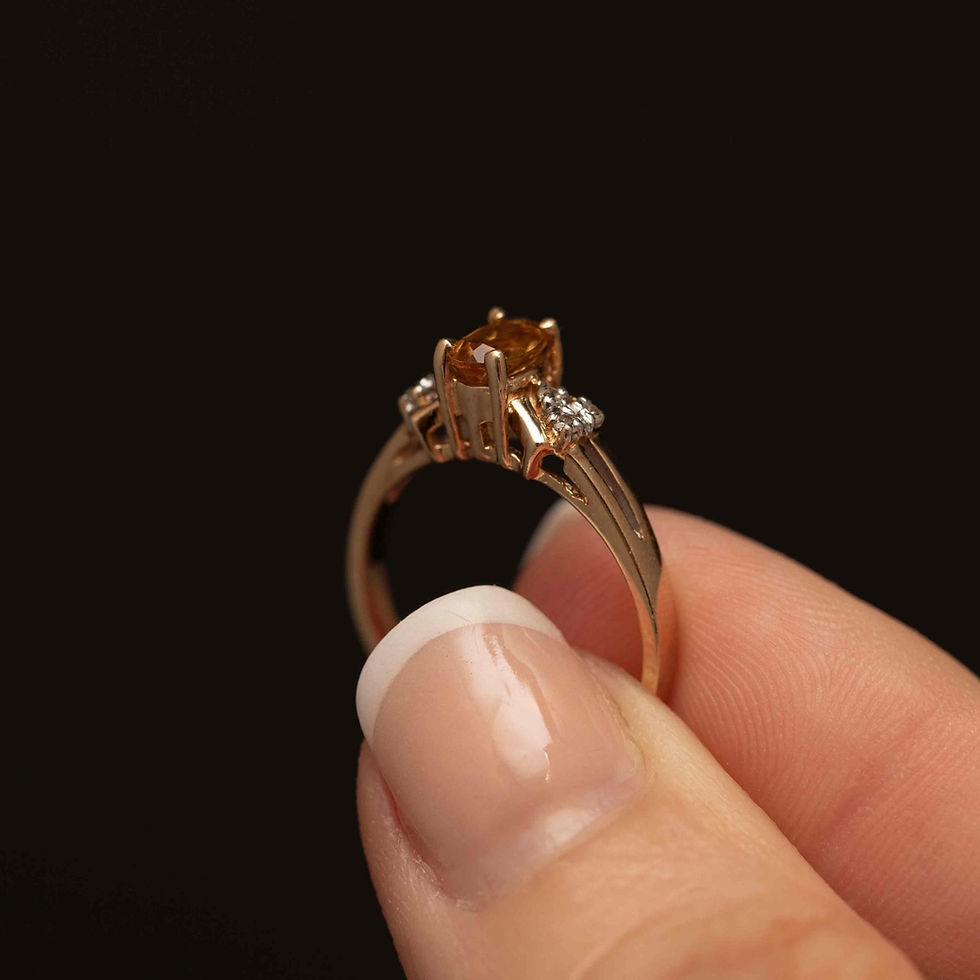 Thumbnail: Vintage 10k Gold Citrine Ring with Diamond Accents · Size 6