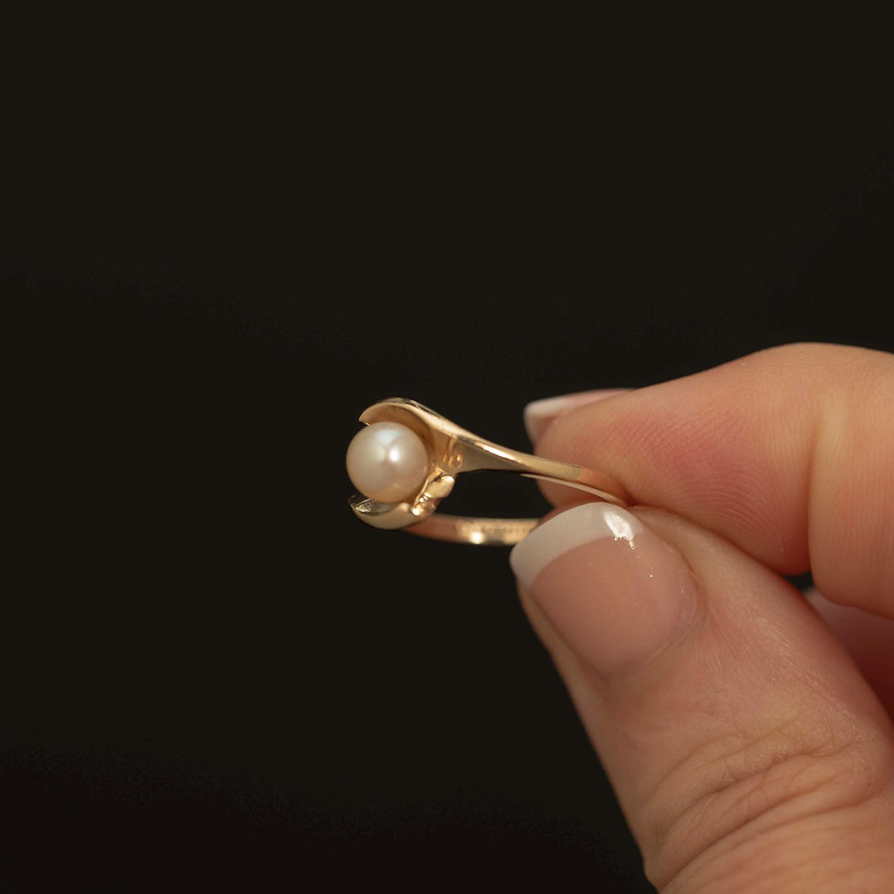 Thumbnail: Vintage 10k Gold Cultured Pearl Ring · Modernist Pearl Solitaire · Size 6