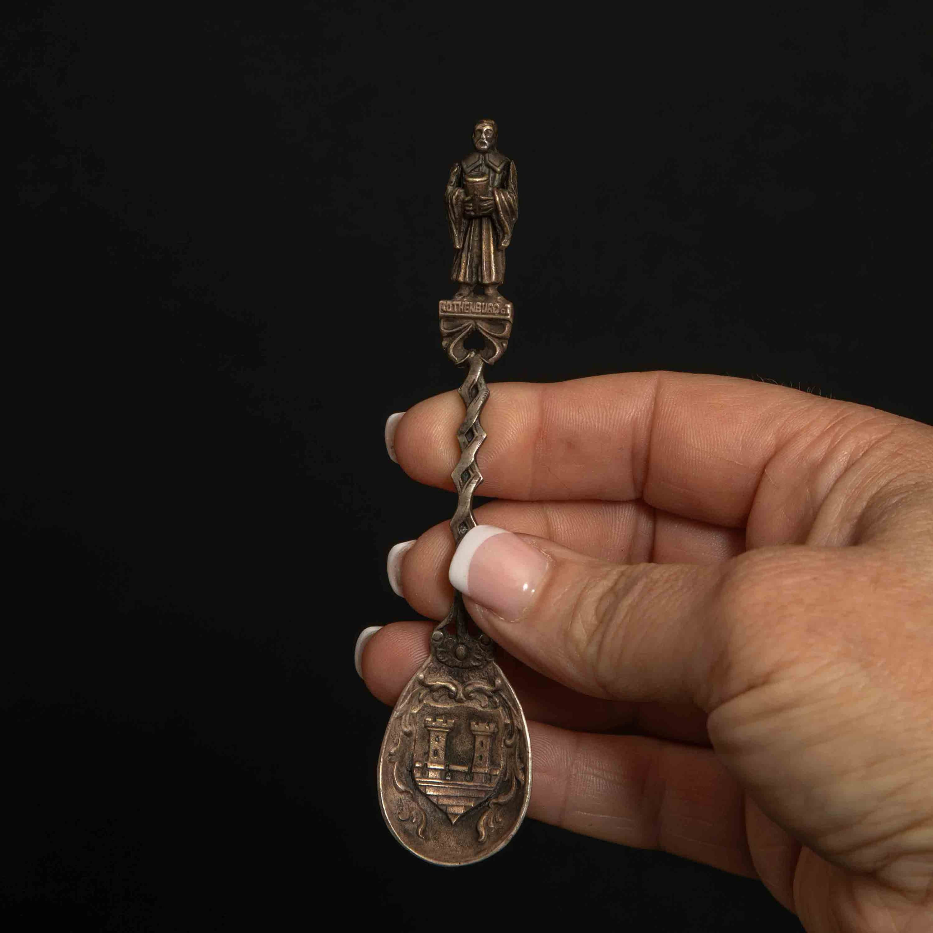 Antique Apostle Silver Spoon with Moveable Arms - 835 Stamped Rothenburg 1850...