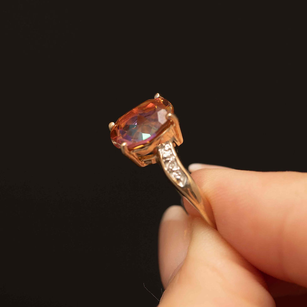 Thumbnail: Vintage 10k Gold Orange Sapphire Ring with Diamond Accents · Size 6.75