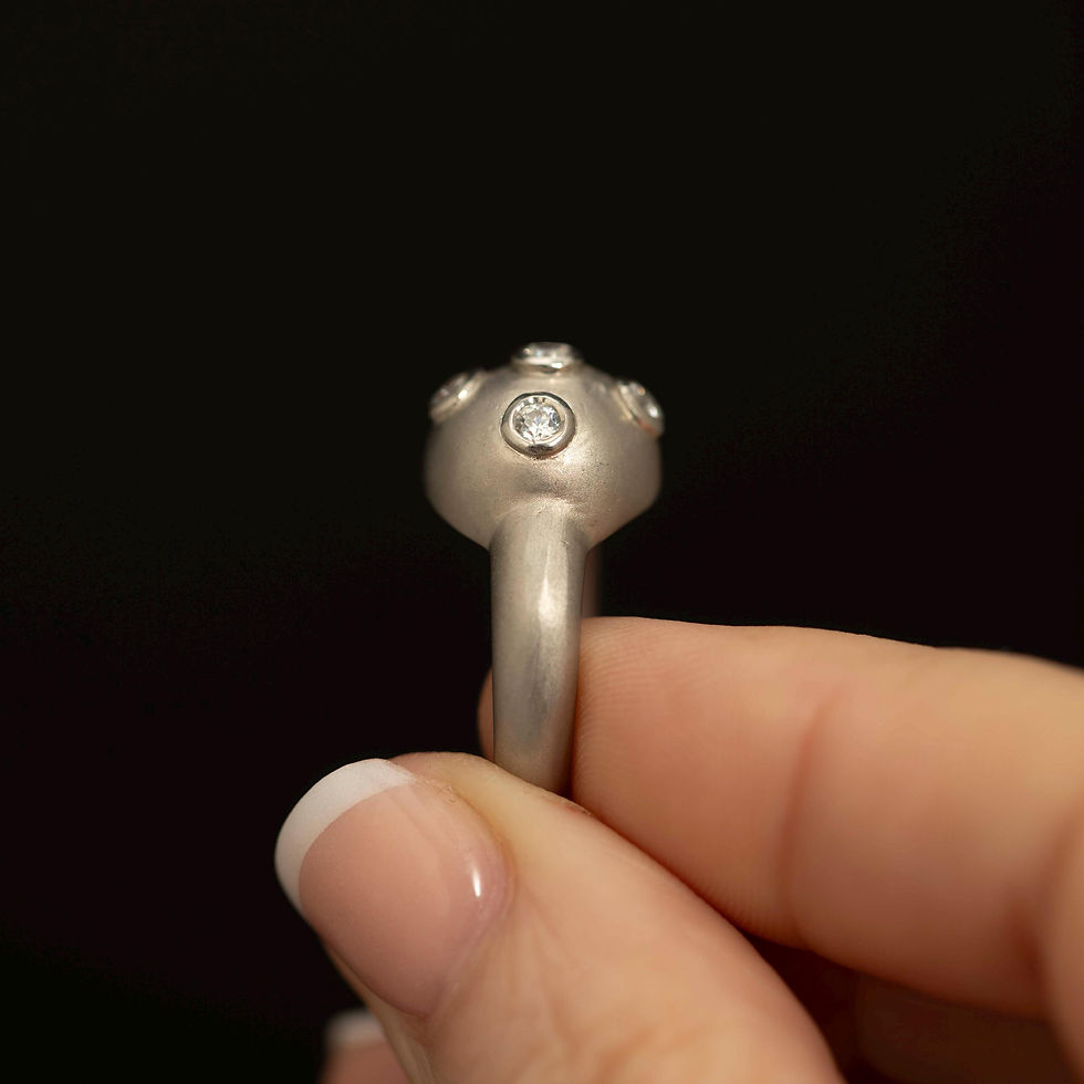 Thumbnail: Modernist Sterling Silver CZ Dome Ring · Brushed Orb Statement Ring
