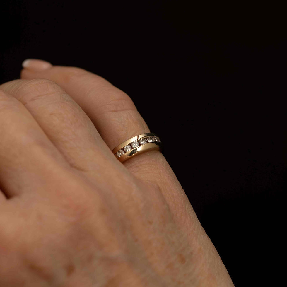 Thumbnail: Vintage 14k Gold Diamond Band · 7-Stone Channel Set ·  Size 4.5 · 3.6g