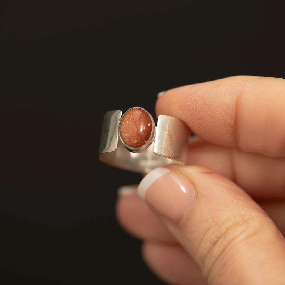 Thumbnail: Sterling Silver Goldstone Ring · Wide Modernist Band