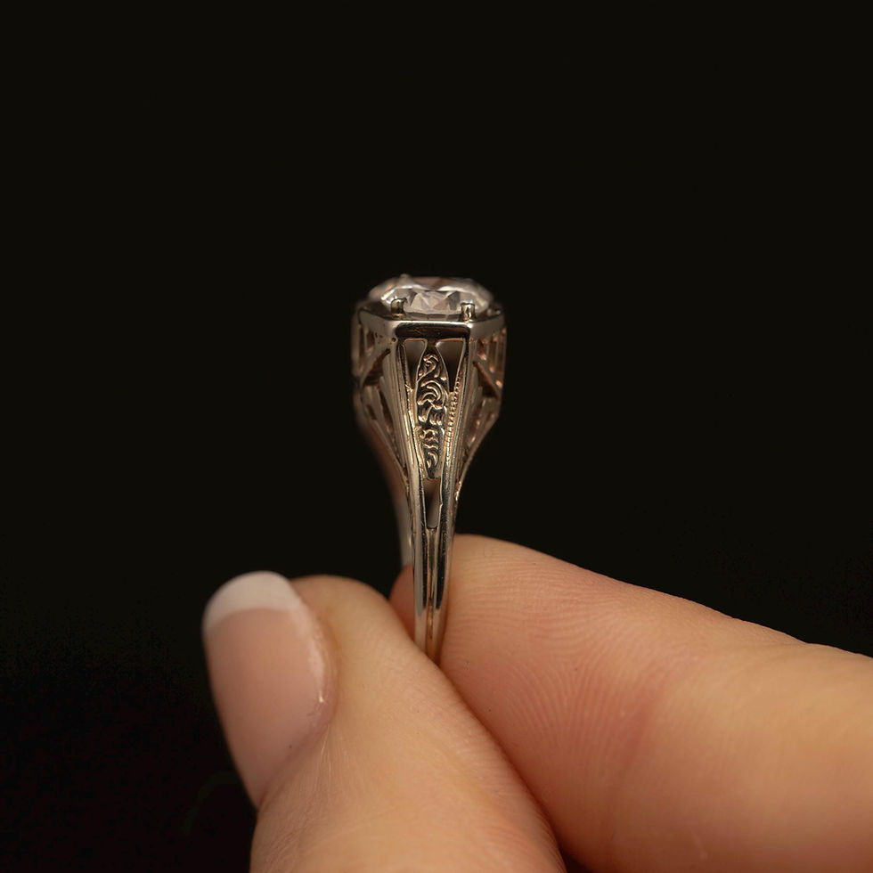 Thumbnail: 18K White Gold Filigree Three-Stone CZ Ring · Size 6.75 · 5 Grams
