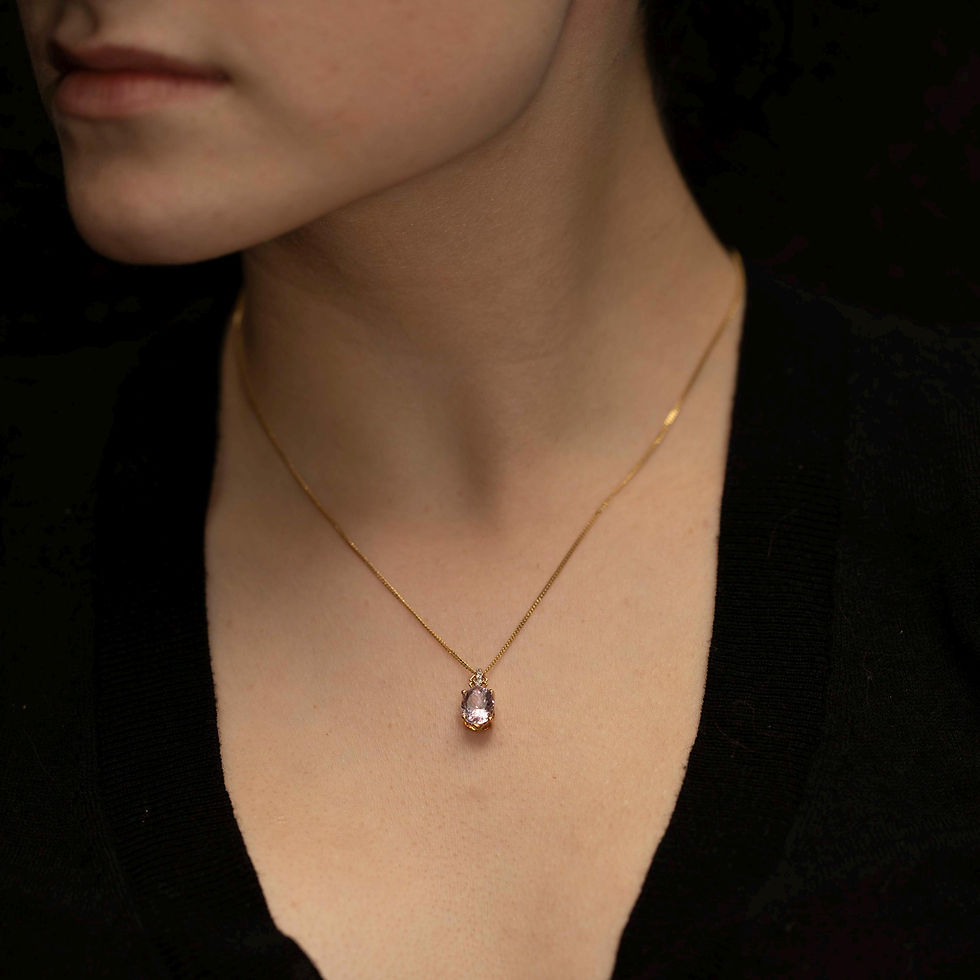 Thumbnail: Vintage Kunzite & Diamond Pendant · 9ct Gold · Oval Kunzite Necklace · Pastel...