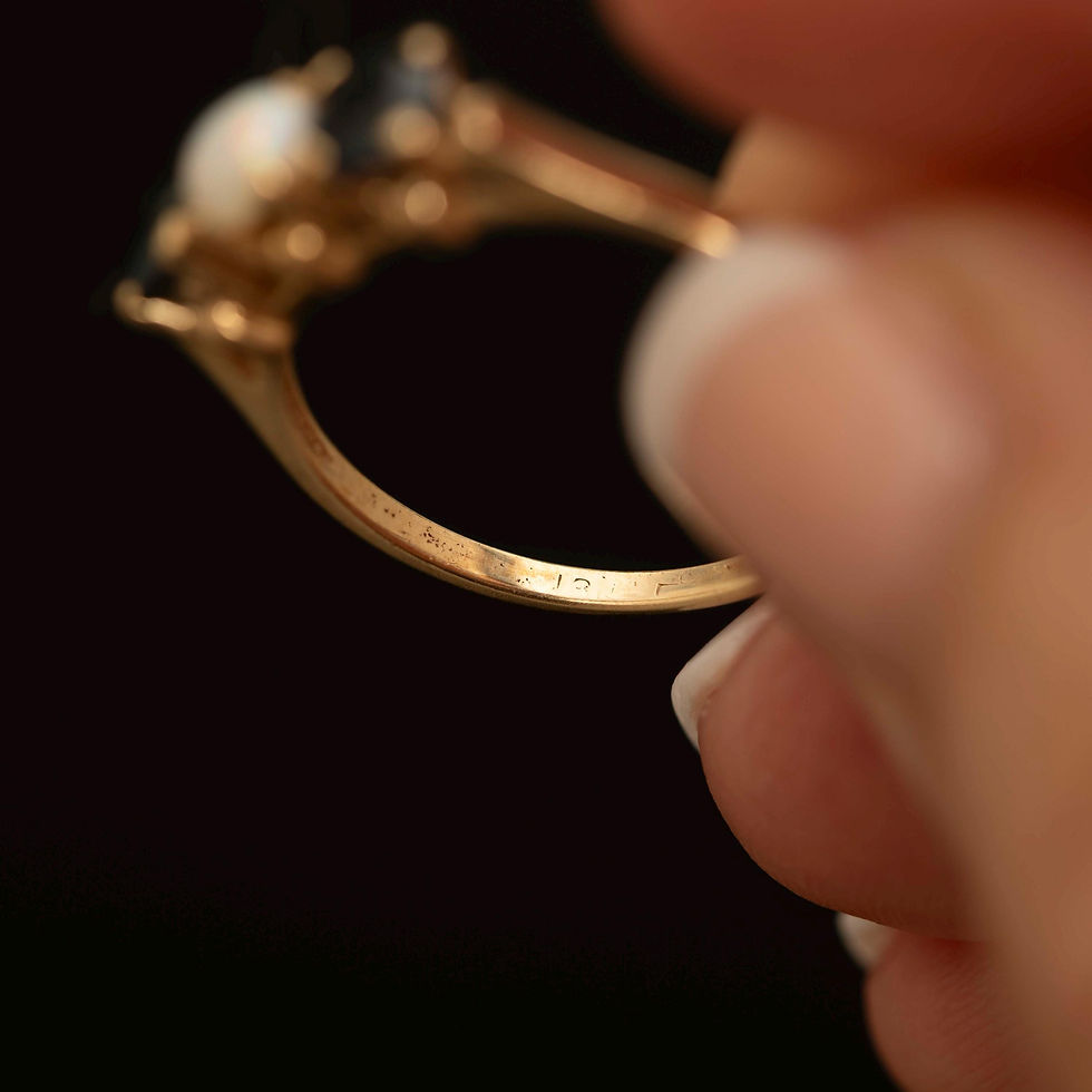Thumbnail: Vintage 10K Gold Sapphire & Opal Trilogy Ring · Gemstone Ring · Size 6.5