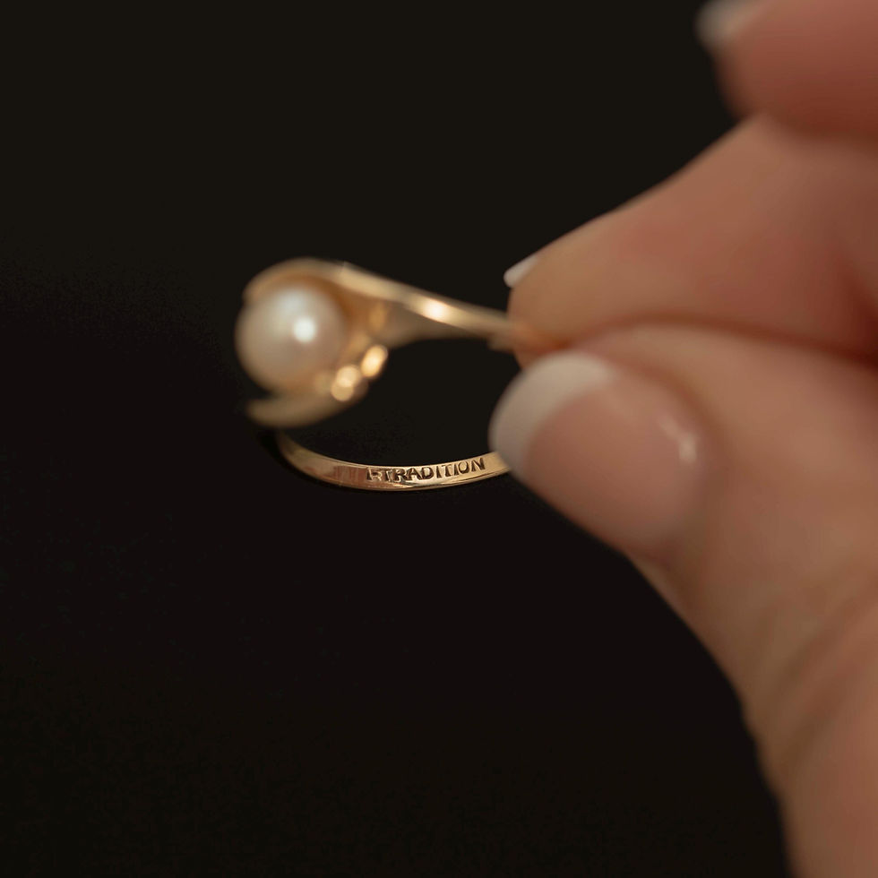 Thumbnail: Vintage 10k Gold Cultured Pearl Ring · Modernist Pearl Solitaire · Size 6