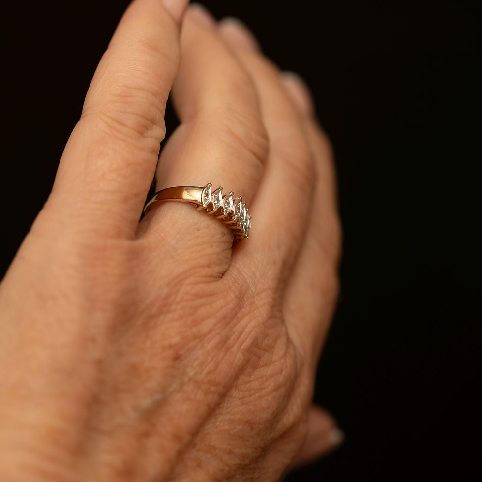 Thumbnail: Vintage 10K Gold Seven Diamond Ring · Marquise Design · Size 6
