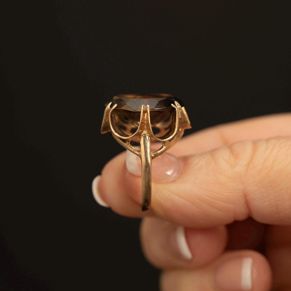 Thumbnail: 9K Gold Smoky Topaz Cocktail Ring · London 1988 · Statement Oval