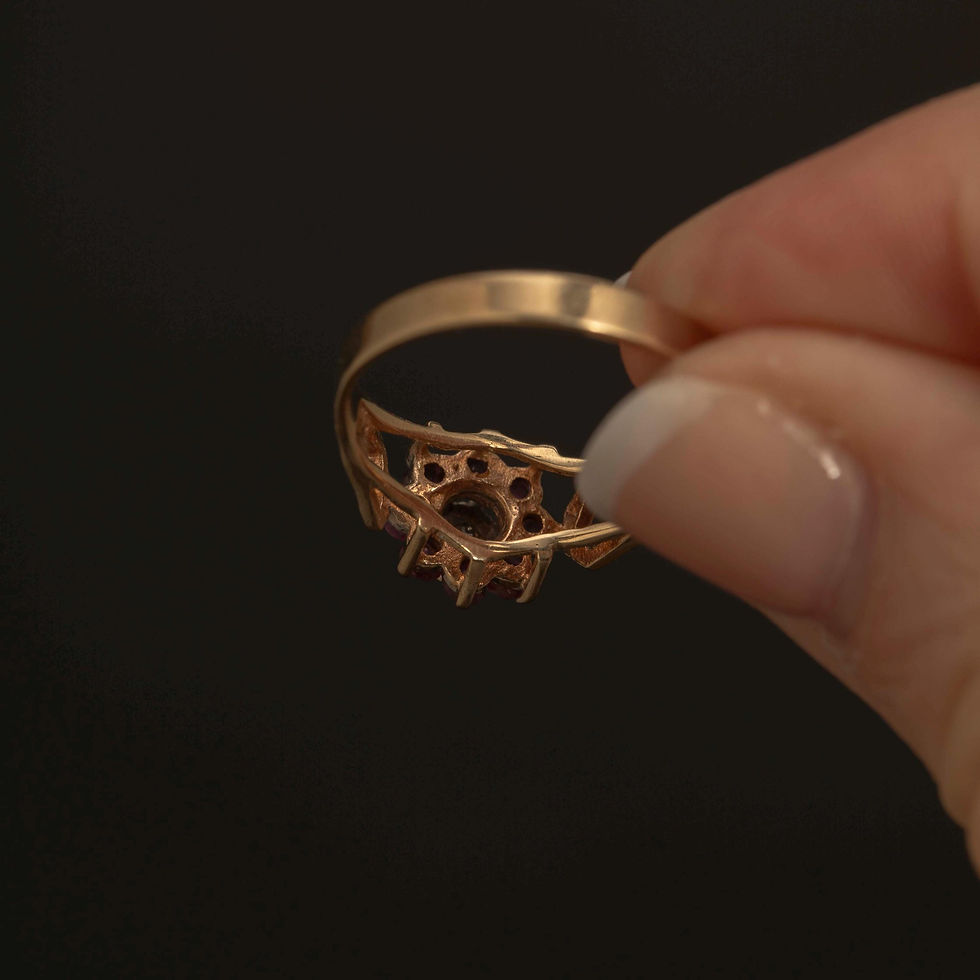 Thumbnail: Vintage Ruby Diamond Cluster Ring 9k Gold UK Hallmarked 1979