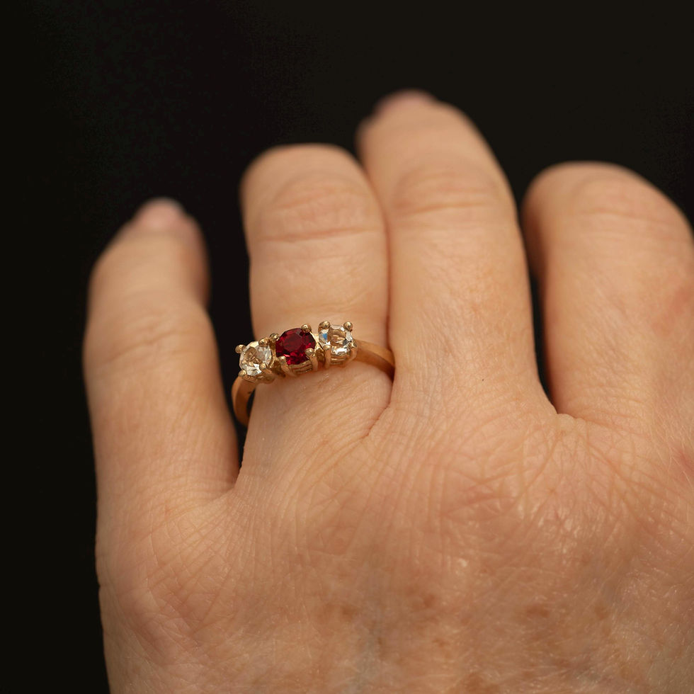Thumbnail: Vintage 10k Gold Ruby Diamond Paste Ring · Trilogy Size 6.75