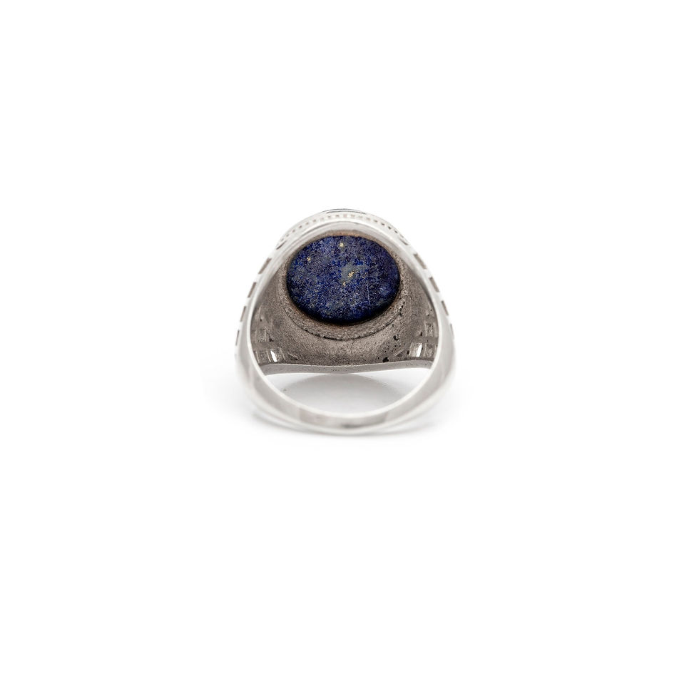 Thumbnail: Handmade Lapis Lazuli Ring with Crisscross Lattice Design in Sterling Silver
