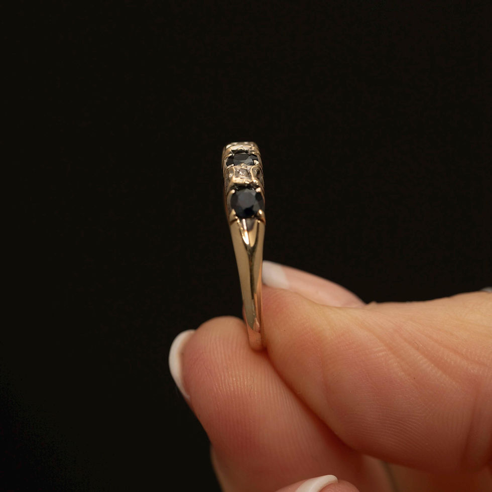 Thumbnail: Vintage 9ct Gold Spinel & Diamond Ring · Alternating Band · Size 7.75