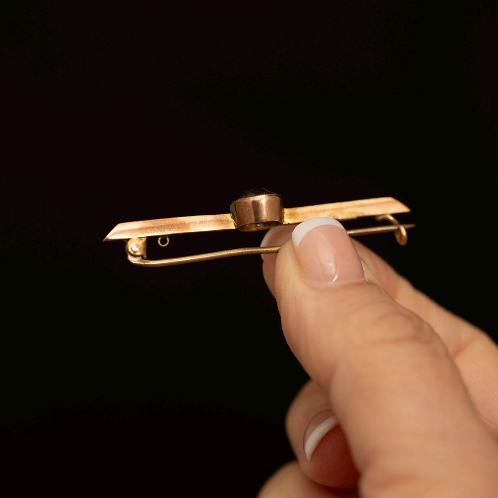 Thumbnail: Antique 9ct Gold Amethyst Bar Brooch · Edwardian Purple Gemstone Pin