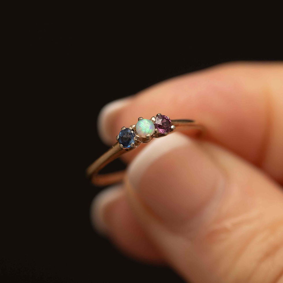 Thumbnail: Vintage 14k Gold Opal Iolite Spinel Ring: Delicate Three Stone Jewelry, Size ...