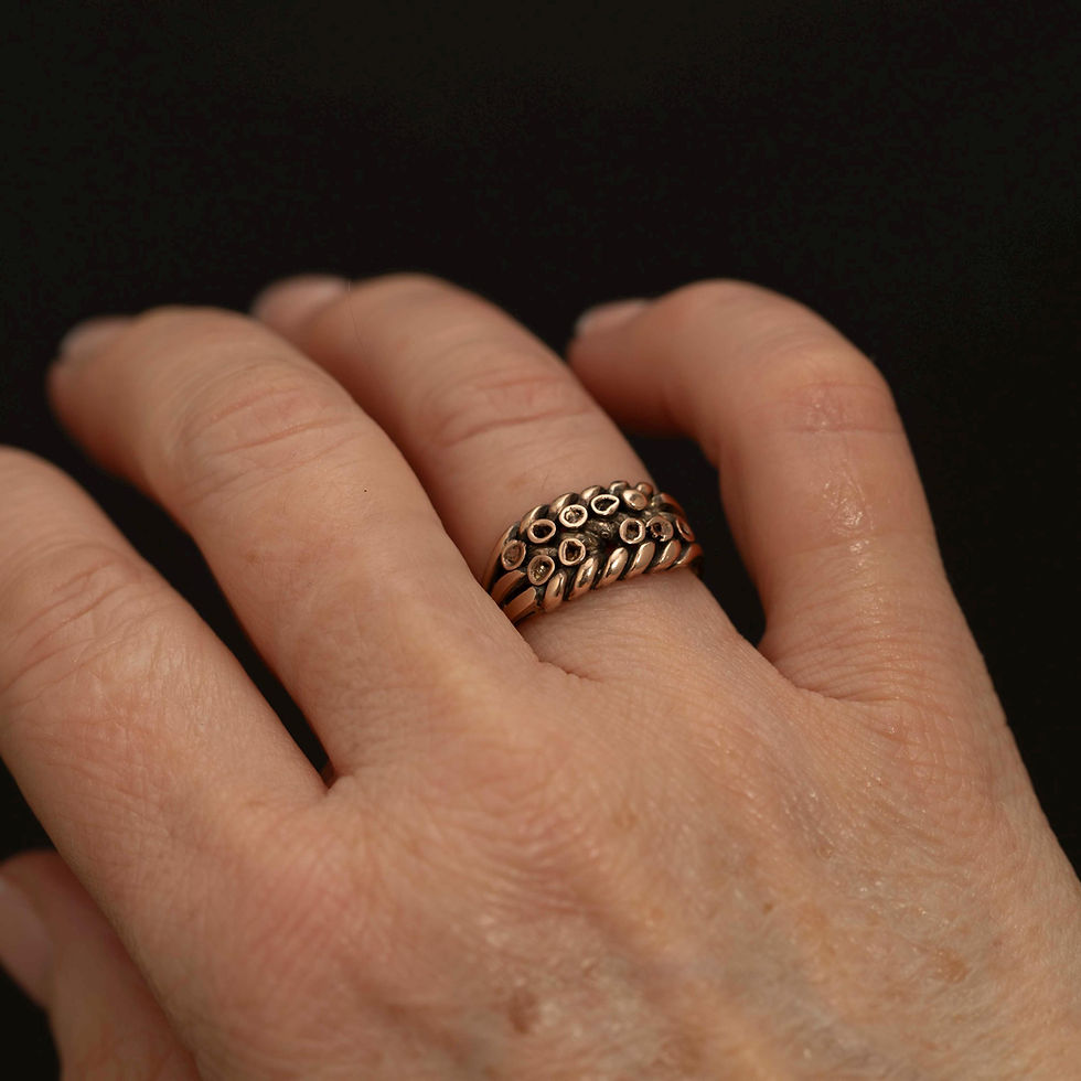 Thumbnail: 9k Rose Gold Cluster Ring, Edwardian Era, Birmingham 1904, Ornate Scroll Design