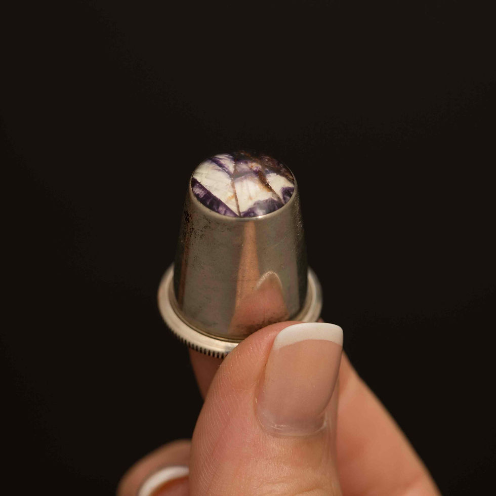Thumbnail: Vintage Sterling Silver Thimble with Blue John Stone, Birmingham 1989
