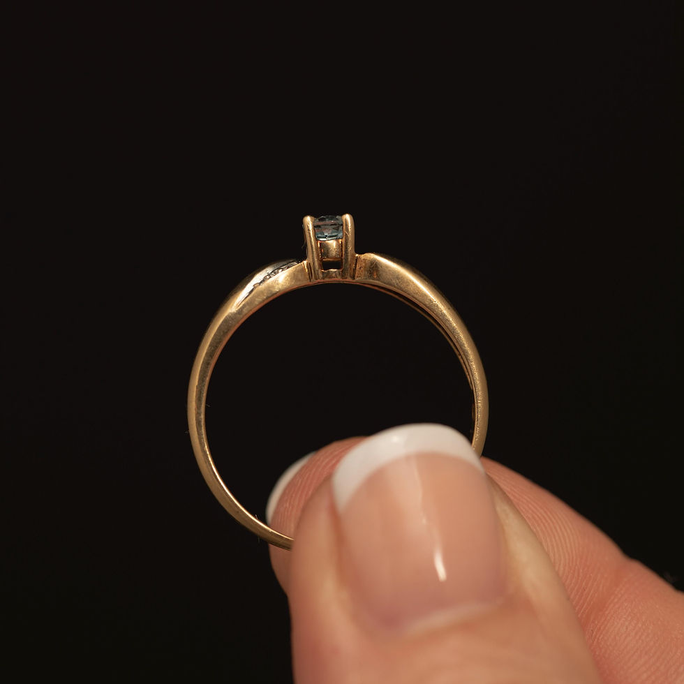 Thumbnail: Vintage 10K Gold Aquamarine & Diamond Ring · Swirl Design · Size 8