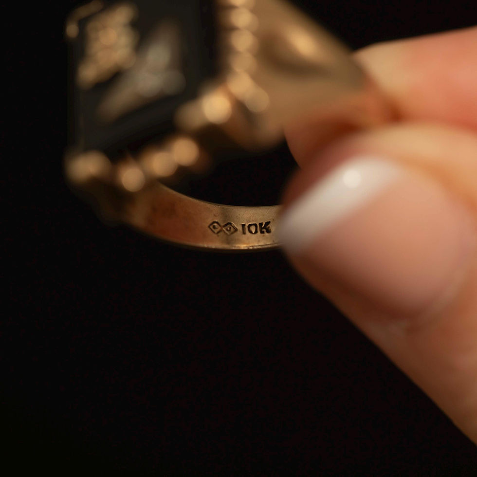 Thumbnail: Vintage 10K Gold Onyx Diamond Initial F Ring · Men's Signet · Size 9.5