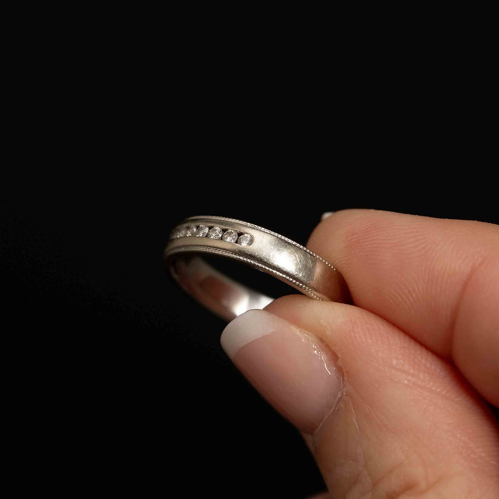 Thumbnail: Vintage 14K White Gold Diamond Channel Band · Milgrain · Size 6.5