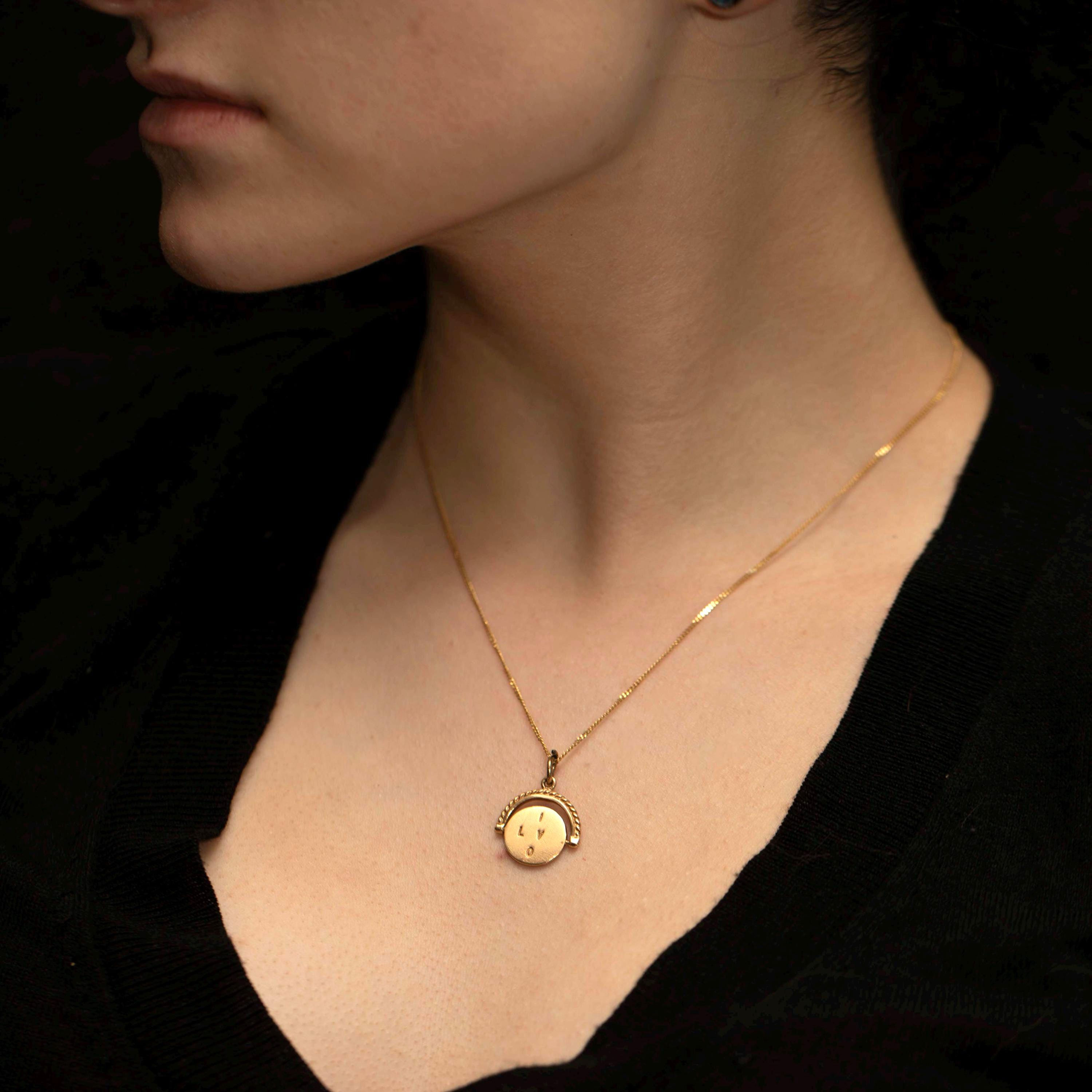 Vintage 10K Gold I Love You Spinner · Rotating Disc Charm · Romantic Pendant