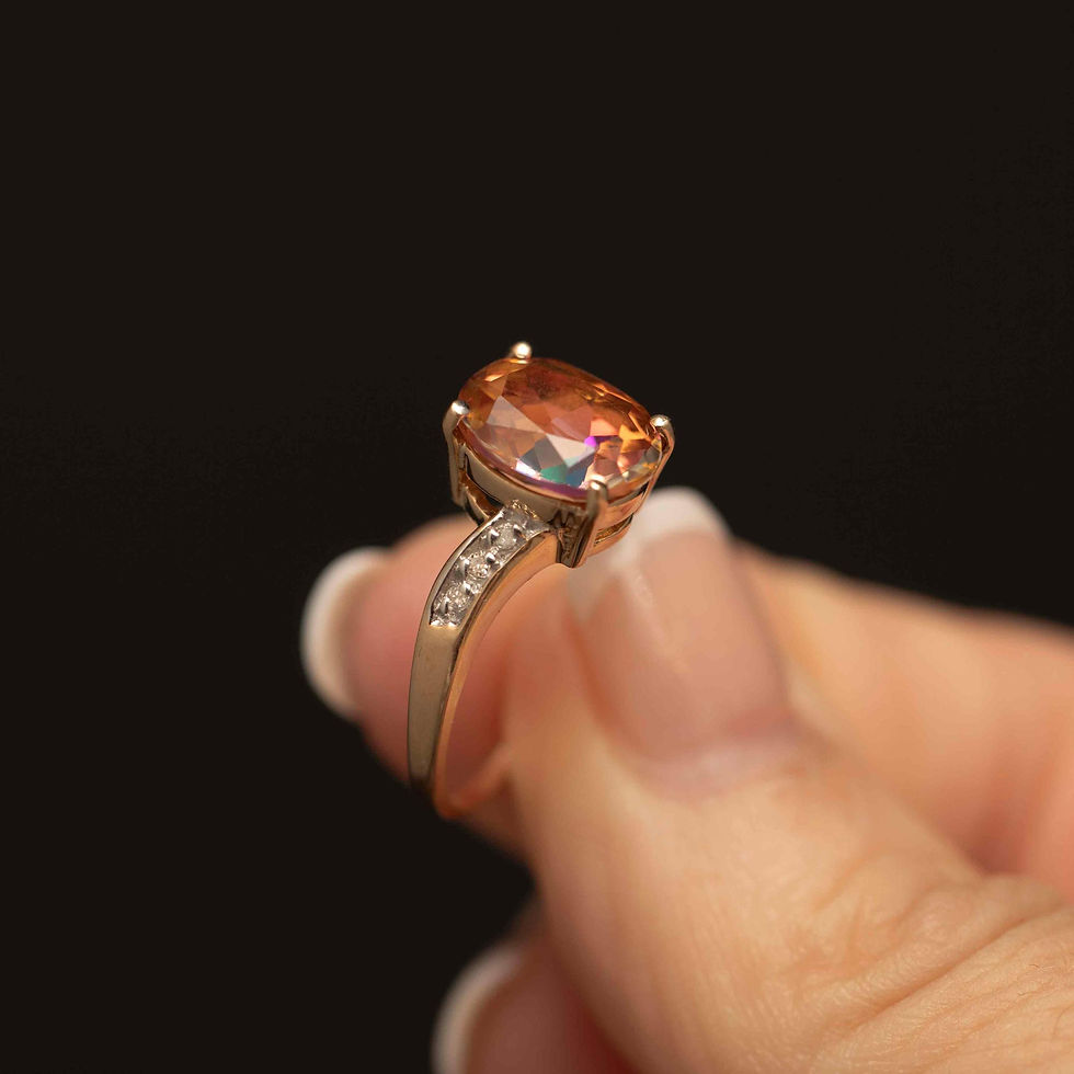 Thumbnail: Vintage 10k Gold Orange Sapphire Ring with Diamond Accents · Size 6.75